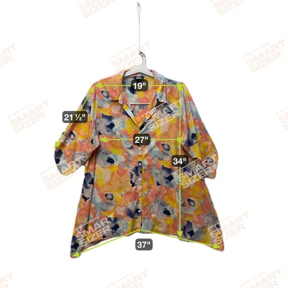 Women's 2XL Blouse Molly & Isadora Button-Up 3/4 Sleeve Handkerchief Hem colors - Picture 2 of 4